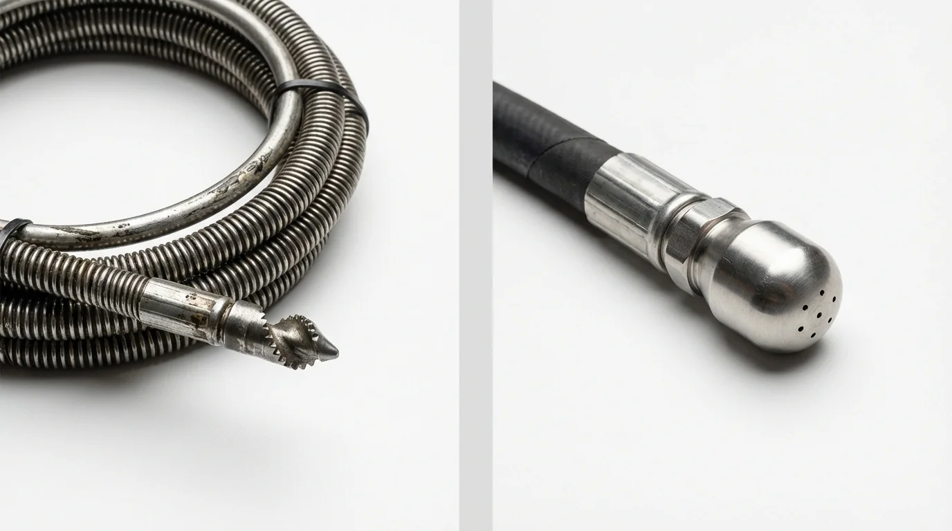 Drain snake cable and hydro jetting nozzle used for drain cleaning in Mohawk, NY