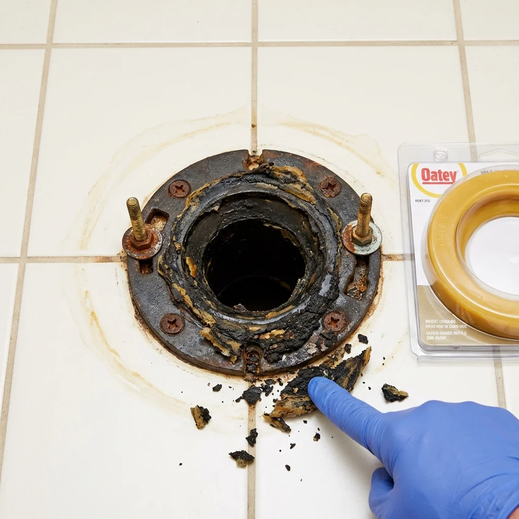Failed wax ring showing water seepage at the base of a toilet in a Mohawk, NY home